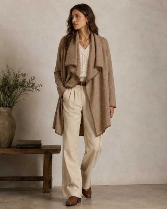 Ralph Lauren Other - Ralph Lauren Womens M Open Cardigan Sweater Wool Cashmere Herringbone Tan